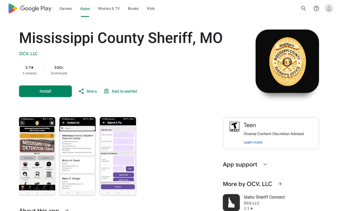 Official Mississippi County sheriff app listing relevant to same-day jail releases